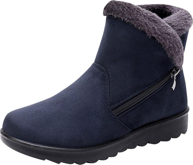 Womens Winter Boots Faux Fur Warm Shoes Round Toe Stylish Thermal Ladies Flats Comfortable Slip On Outdoor Ankle Boots Snow Boot Sports Walking