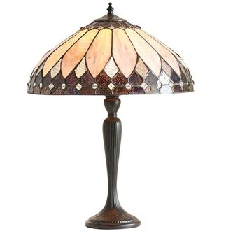 Loops Tiffany Glass Table Lamp Light Dark Bronze & Rich Cream Art Deco Shade i00178 in Clear