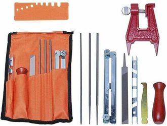 OEM Kit Universal Para Afilar Motosierras, Juego De Limas Para Afilar Eslabones De Cadena Con Limas, Mangos De Madera, Medidor De Profundidad, Gu&iacute;a De Pul