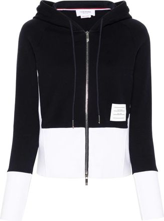 Thom Browne Color Block Zip Hoodie met 4 Bar - Dames - Vesten met rits - Blauw - M - Katoen - Hoodies & sweatvesten