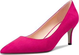 Castamere Women Stiletto Mid Kitten Heel 6.5 CM Heels Pointed Toe Pumps Court Shoe Slip-on Classic Cute Office Shoes Pink 10 UK