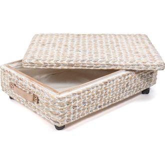 Happimess Chett Minimalist Hand-Woven Hyacinth/Wood Underbed Storage Bin with Wheels and Handles in White Wash at Nordstrom