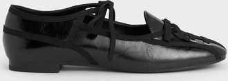 Charles & Keith Crinkle-Effect Lace-Up Bow Ballet Flats