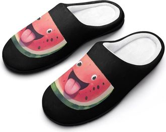 Generic Cartoon Watermelon with Tongue Slippers Men Winter Warm Cotton Anti-Slip Indoor Slip-Ons House Shoes