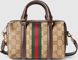 Gucci Mini Boston Bag With Web, Beige, Original GG Fabric