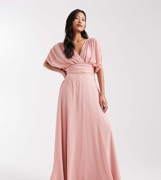 Tfnc Petite Lova - Vestito lungo da damigella in chiffon a pieghe rosa