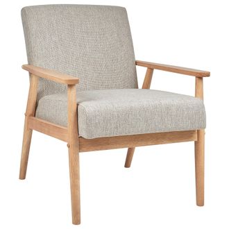 Beliani Beliani - Sill&oacute;n Retro Sal&oacute;n Tapizado Poli&eacute;ster Lino Estructura Ligera Madera Clara Gris Esrum
