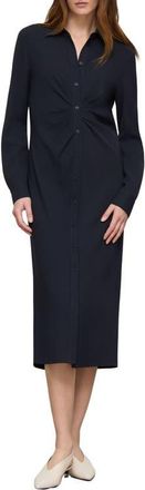 Lafayette 148 New York Pleated Waist Long Sleeve Finesse Crepe Shirtdress in Ink at Nordstrom, Size 10