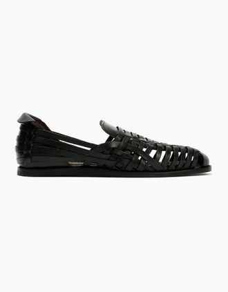 Hudson Mens FORNELL MENS BLACK LEATHER WEAVE SANDALS - Size: 10