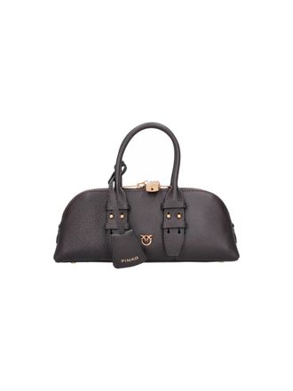 Pinko Brown Leather Horizontal Bowling Tote Bag