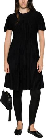 Emporio Armani Gelaagde Gebreide Midi Jurk met Strepen - Dames - Kleedjes - Zwart - M - Polyester - Kleedjes