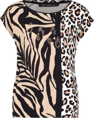 Betty Barclay Overhemden, Dames, Bruin, M, Casual shirt met dierenprint en glitterstenen