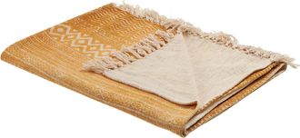 Beliani Beliani - Manta De Algod&oacute;n Amarillo Mostaza Beige Claro 130 X 180 Cm Africano Firozabad