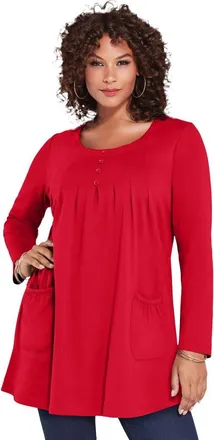 Roaman's Plus Size Two Pocket Long Sleeve Soft Knit Swing Tunic in Vivid Red at Nordstrom, Size Medium