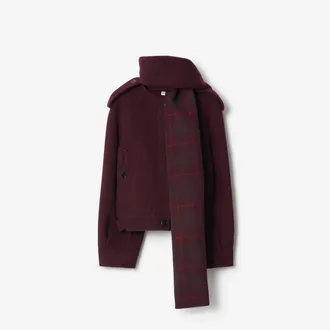 Burberry Detachable Scarf Wool Jacket, Size: 02