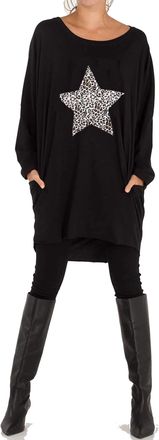 Generic Ladies Oversized Plus Size Various Leopard Prints Mortif Batwing Loose Fit Babby Top Long with Conceale Pockets Tunic Dress (UK, Alpha, L, XL, Regular