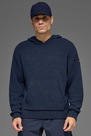 Alo | Textured Knit Hoodie in Navy Blue, Size: Medium