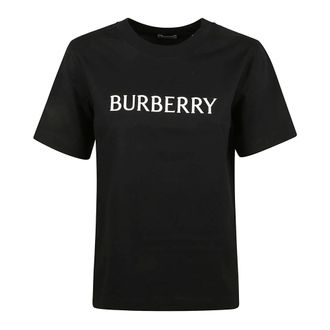 Burberry T-Shirts, female, Black, Size: M Logo Cotton T-shirt