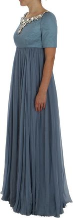 Dolce & Gabbana Womens Blue Silk Crystal Sheath Gown Ball Dress