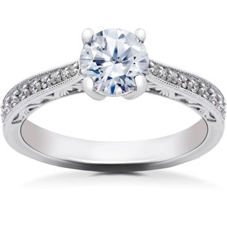 Pompeii3 5/8 ct Lab Created Diamond Angelica Vintage Engagement Ring 14k White Gold Size Selectable
