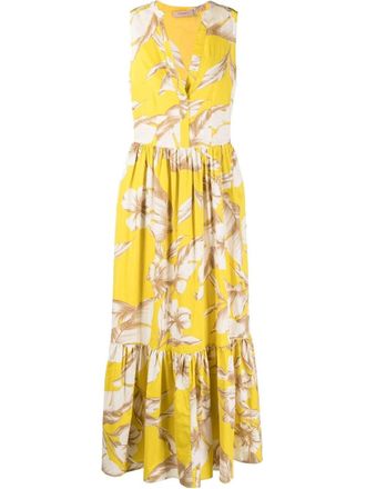 Twin-Set floral-print tiered maxi dress - women - Cotton - 38 - Yellow