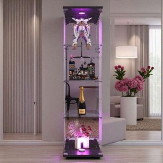 OEM Vitrina Lum&iacute;nica Led - Vidrio Transparente Espejo - 4 Estantes - Marco Negro - Asegurada