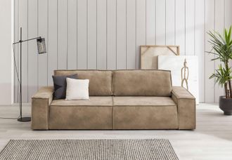 HOME AFFAIRE 3-Sitzer »SHERWOOD Schlafsofa (257cm) Cord, Samtvelours, Vintage-Lederoptik« Schlaffunktion mit Bettkasten (ca. 136/200cm)