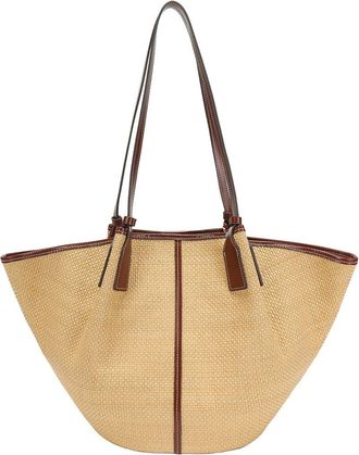 Tiffany & Fred Woven Straw & Leather Oversized Tote
