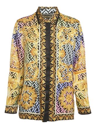Fendi Blouse met monogramprint - Geel