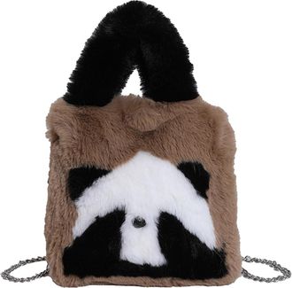 Generic Women Panda Fur Messenger Bag with Chain Strap Fluffy Panda Crossbody Bag Large Capacity Plush Panda Tote Handbag Ladies Outdoor Bag (Brown)