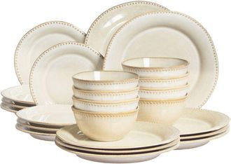 Beliani Beliani - Vajilla De 24 Piezas De Gres Caol&iacute;n Hecho A Mano Acabado Esmalte Reactivo Beige Claro Chervil