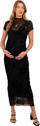 Pinkblush Floral Mesh Overlay Fitted Maxi Dress in Black at Nordstrom, Size Medium