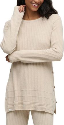 Barefoot Dreams CozyChic Ultra Lite Textured Ribbed Button Sweater in Stone at Nordstrom, Size X-Large