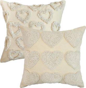 OEM Fundas De Coj&iacute;n Para El D&iacute;a De San Valent&iacute;n, Confeccionadas En Suave Piel Sint&eacute;tica Beige Con Estampado De Corazones, Juego De 2, 45 X 45 Cm, Fundas D