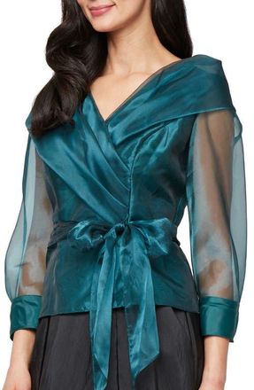 Alex Evenings Shawl Collar Organza Top in Emer Grn at Nordstrom, Size X-Large
