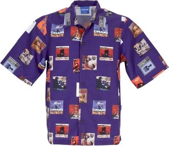 Usual Paarse All Over Print Korte Mouw Shirt - Heren - Korte mouwen Overhemden - Veelkleurig - S - Polyester - Overhemden