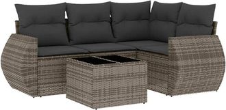 vidaXL Juego De Sof&aacute;s Jard&iacute;n Con Cojines 5 Pzas Rat&aacute;n Sint&eacute;tico Gris Vidaxl