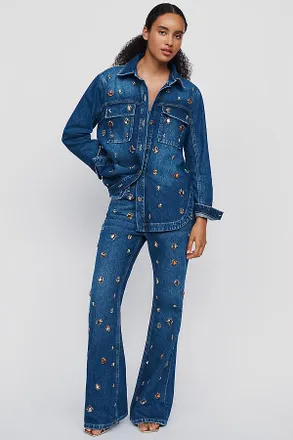 Farm Rio Gems 100% Cotton High-Rise Flare Jeans