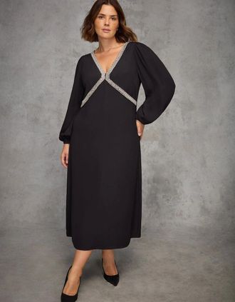 Live Unlimited London Womens Black Embellished Trim Midaxi Dress - Size: 18