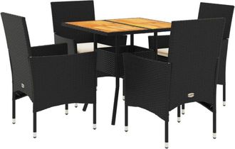 vidaXL Set De Comedor Jard&iacute;n 5 Pzas Con Cojines Rat&aacute;n Pe Acacia Negro Vidaxl