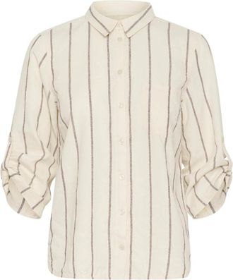 Part Two Eggnog en Bruine Streep Overhemdblouse - Dames - Overhemden - Beige - M - Overhemden