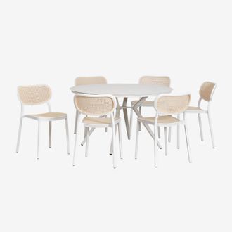 Sklum Sklum - Set De Mesa Redonda En Aluminio (&oslash;125 Cm) Valerie Y 6 Sillas De Jard&iacute;n Omara
