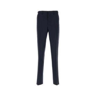 Versace Slim-fit Trousers, male, Blue, XL, Stylish Dark Blue Wool Trousers