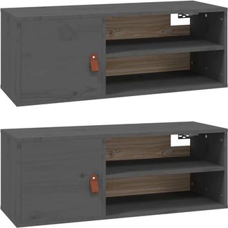 vidaXL Vidaxl - Armarios De Pared 2 Uds Madera Maciza Pino Gris 80x30x30 Cm