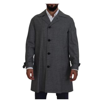 Dolce & Gabbana Grijze Geruite Trenchcoat- Elegante Stijl - Heren - Trenchcoats - Grijs - S - Wol - Jassen