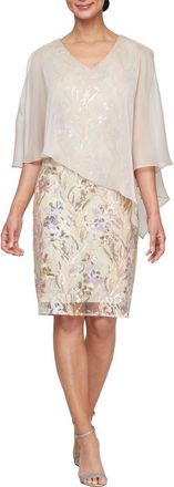 S.L. Fashions Sequin Overlay Cocktail Dress in Chai/Multi at Nordstrom, Size 16