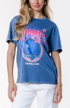 Colourful rebel Champs 92 Washed Loosefit Tee in Blue at Nordstrom, Size Medium Eu