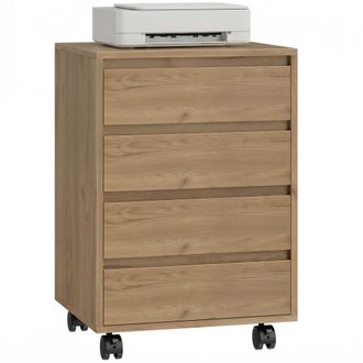 HOMCOM Homcom Cajonera De Oficina Con 4 Cajones Cajonera De Escritorio Con Ruedas Archivador M&oacute;vil Para Estudio 46x40x65 Cm Marr&oacute;n