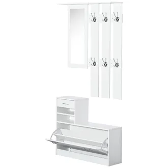 HOMCOM Homcom Mobile Da Ingresso Appendiabiti Moderno Con Scarpiera E Specchio Bianco