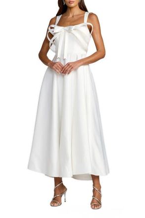 Mac Duggal Satin Sleeveless A Line Ankle Dress With Bow in Ivory at Nordstrom, Size 4